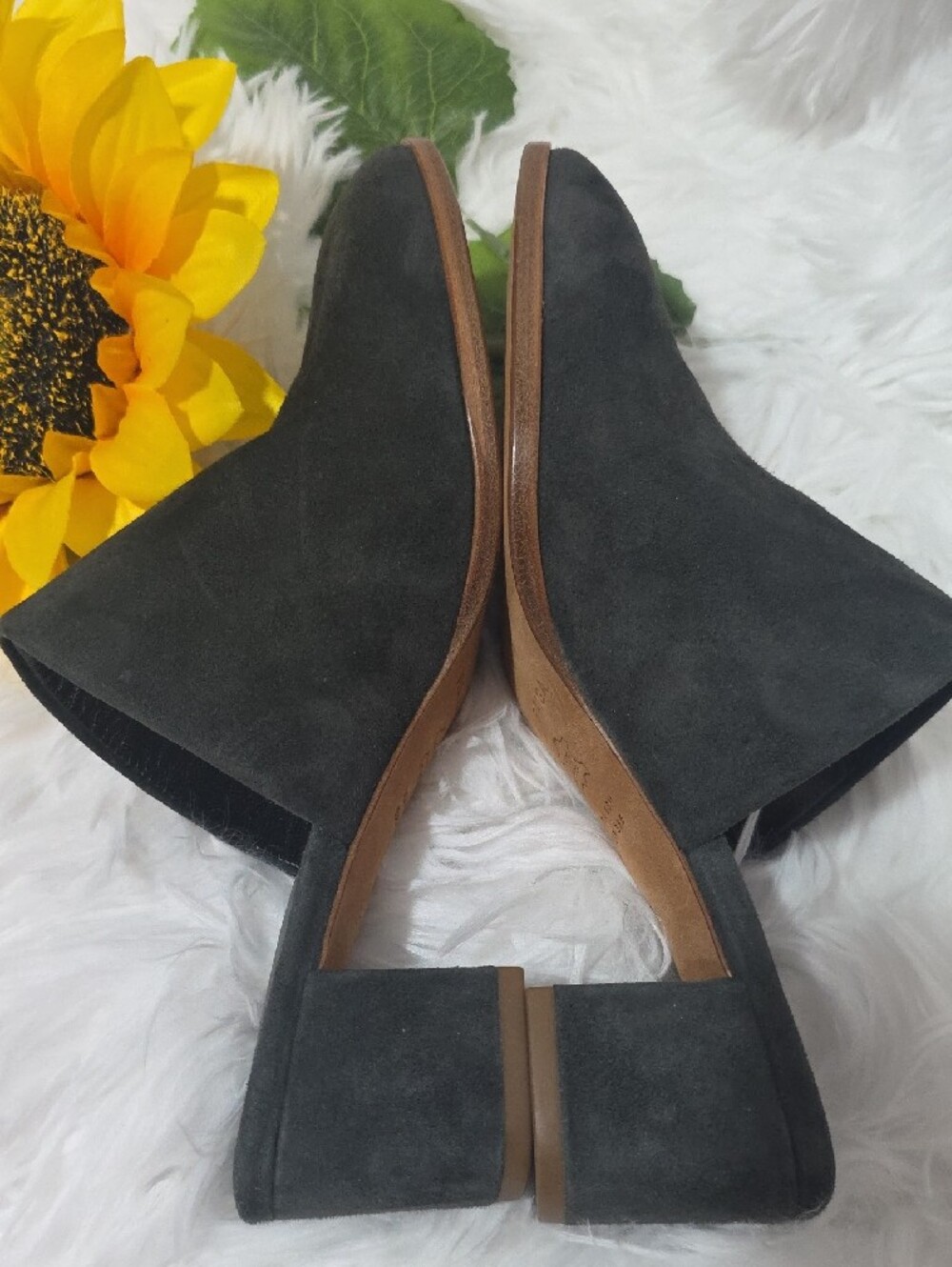 Via Spiga Dark Gray Suede Block Heel Mules - Picture 4 of 9